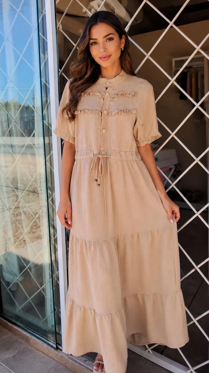 Vestido feminino bege da Sempre Bela